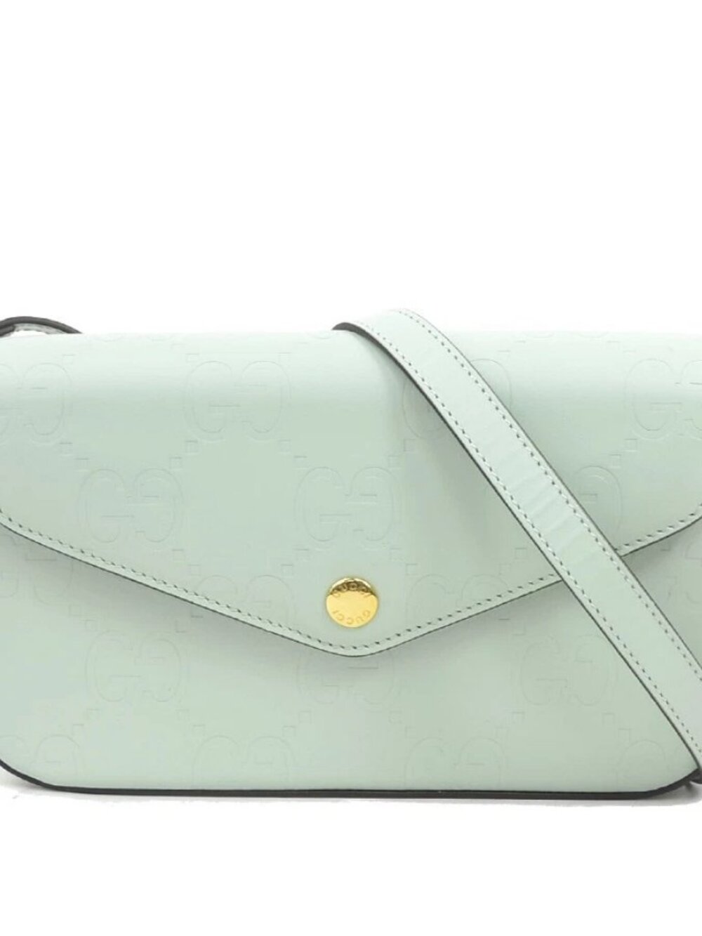 GUCCI Super Mini Crossbody Shoulder Bag Pale Green Leather/Goldtone